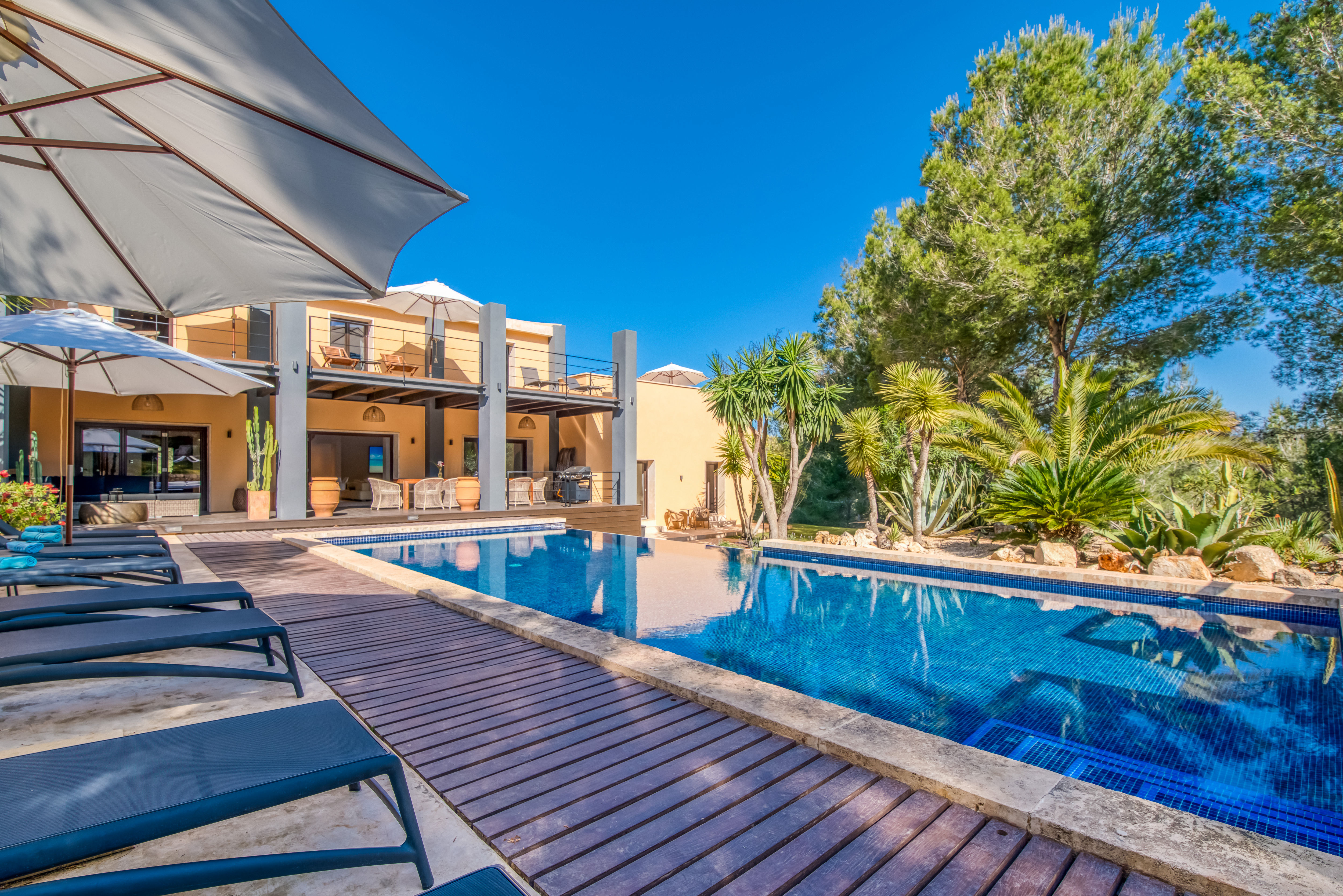 Blick zum Pool und Terrasse